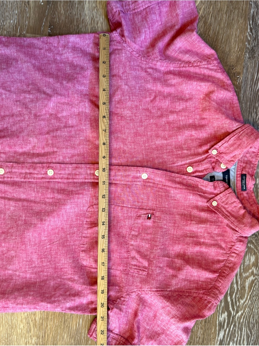 Tommy Hilfiger Red Short-Sleeve Cotton Linen Button-Down Shirt - Picture 3 of 10